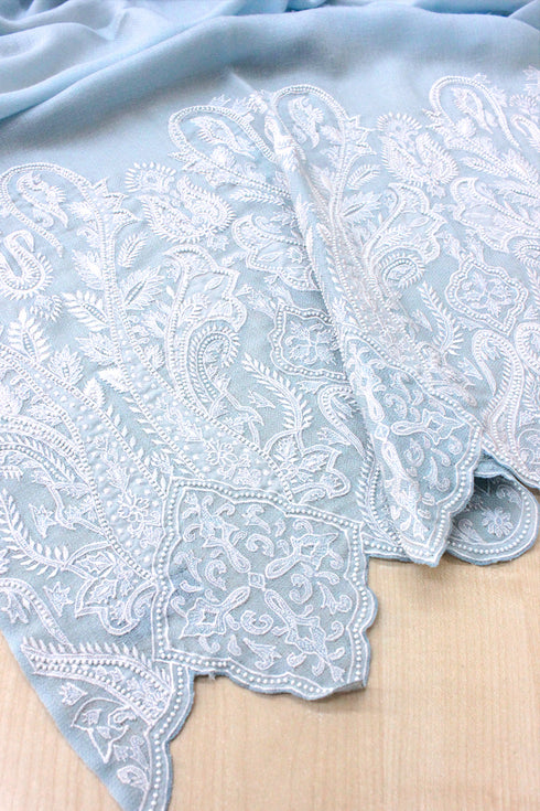 Paisley Crest Embroidered Wool Silk Stole